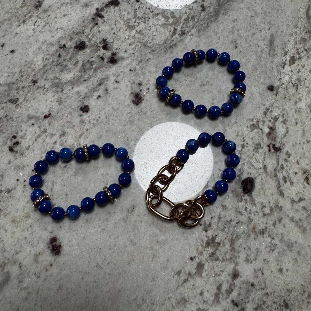 Blue Beaded Bracelet Trio - Picture 3 of 4